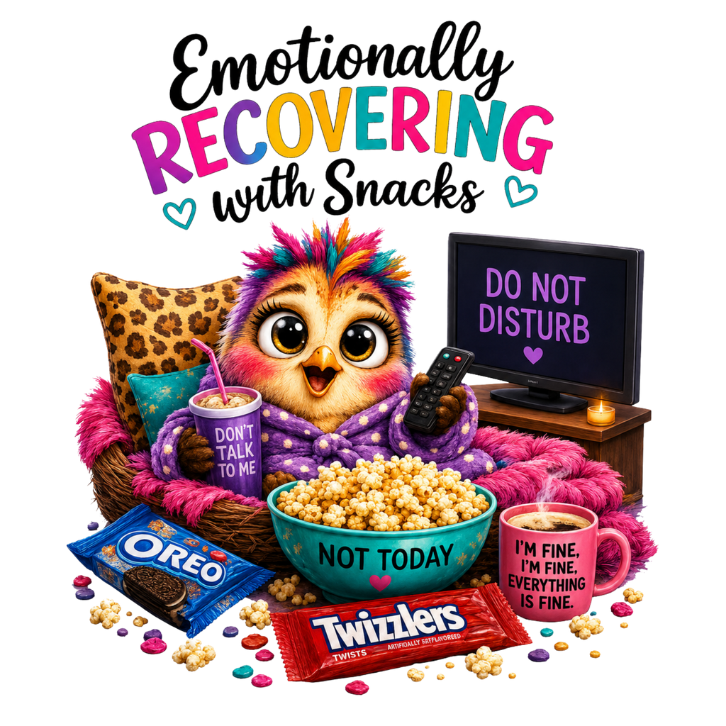 Emotionally Recovering with Snacks Graphic T-Shirt | Funny Unisex Tee