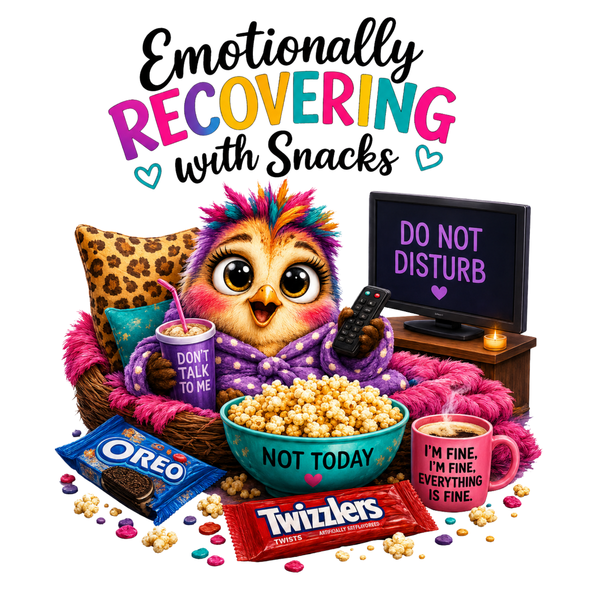 Emotionally Recovering with Snacks Graphic T-Shirt | Funny Unisex Tee
